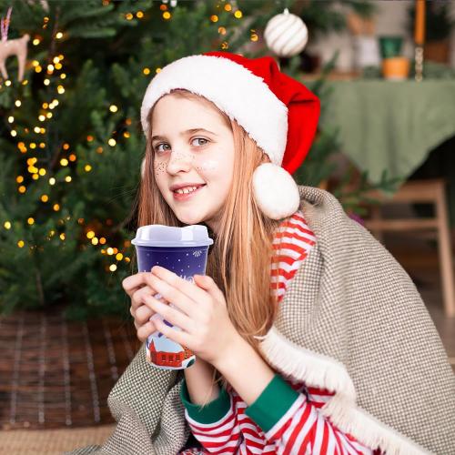 6pcs Christmas Color Changing Hot Cups with Lids, Plastic Reusable Hot Coffee Cups for Adults Kid Winter Christmas Holiday Birthday Party Cups Tumblers, 16 Oz