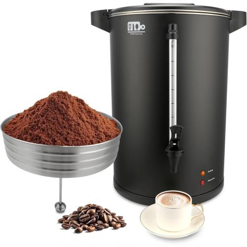 115-Cup 20L Commercial Coffee Urn, Festa Essential 1500W Double Wall Large Percolate Coffee Maker Stainless Steel Hot Water Urn Dispenser with Double Dripless Faucet, Quick-Brewing for Catering, Black