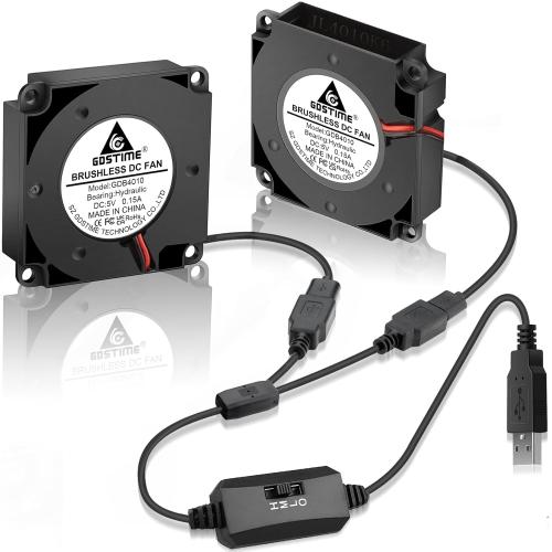 GDSTIME 40mm USB Blower Fan 5V with 3 Speed Control, Micro 5 Volt DC Brushless Fans 4010 Hydraulic Bearing 40x40x10mm for DIY Cooling (Pack of 2Pcs)