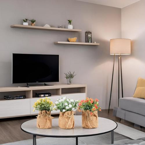 Velener Artificial Flowers in Small Burlap Bag Vases 3Pcs - Faux Flowers Farmhouse Home Coffee Table Bookshelf Office Desk Decor Kitchen Dining Room Fake Plants Indoor(Red/White/Yellow)