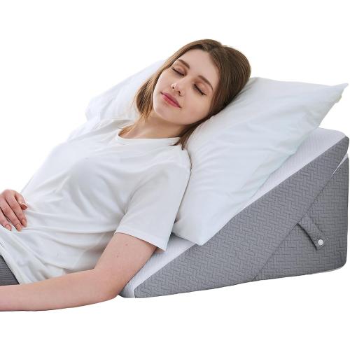 Sasttie Wedge Pillow for After Surgery, Adjustable Memory Foam Bed Wedge Pillow Headboard for Sleeping, Acid Reflux, Surgery Recovery, Neck & Back Support, White and Dark Grey
