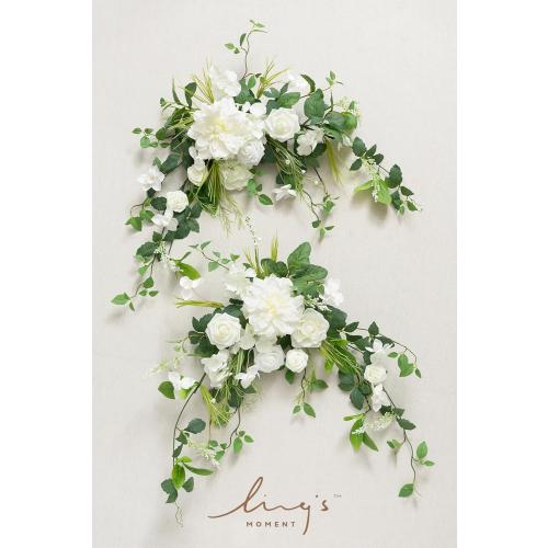 Ling's moment 2PCS White Sage Arch Flowers Artificial Floral Swags Wedding Centerpieces Faux Flower Garland Greenery Arrangements for Table Backdrop Easel Wall Entryway Outdoor Board
