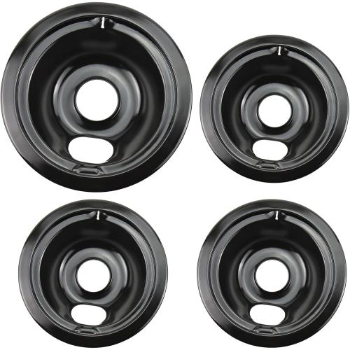 WB31M19 WB31M20 Porcelain Drip Pans by Blutoget - Compatible for GE Hotpoint Range Cooktop -Includes 3 6-Inch and 1 8-Inch Pans -4 Pack (Black Porcelain)- Stove Drip Pans for 3 Small Burners & 1 Large