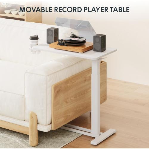 27.6 W x 15.7 D, White FLEXISPOT H7 Adjustable Overbed Bedside Table with Wheels Pneumatic Mobile Standing Desk Laptop Desk Rolling Computer Cart Movable Overbed Table Hospital Home Use(27.6 W x 15.7 D, White)