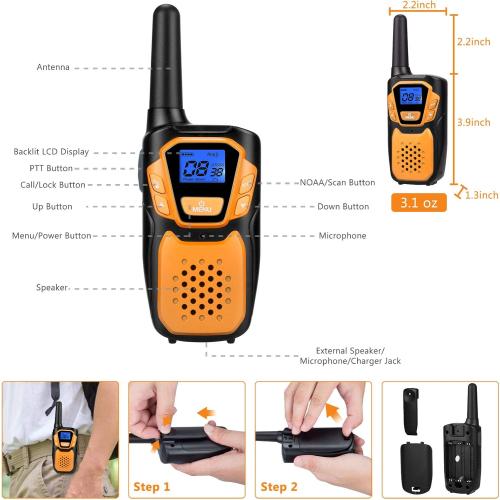 Walkie Talkies for Adult,Rechargeable Long Range Walky Talky with Batteries and Charger,Portable Two Way Radio with NOAA Weather Alert for Hiking Camping and Skiing(Blue and Orange2 Pack)
