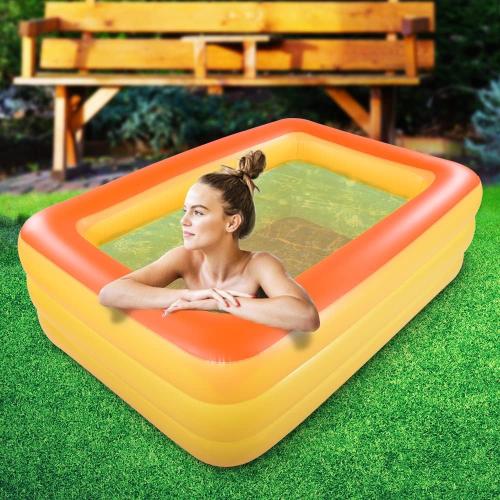 Inflatable Family Swim Play Center Pool, 82 x 56 x 25 Giant Blow Up Pool Summer Water Fun with Inflatable Soft Floor for Family, Garden, Outdoor, Backyard (Orange)