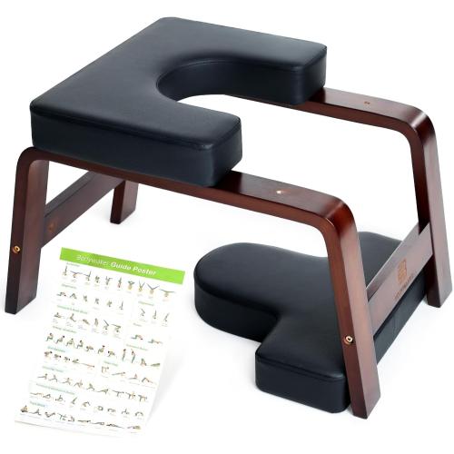 Chocolate Black Yoga Headstand Bench, Stand Yoga Chair for Balance Training, Core Strength Building, Upside Down Chair for Relaxation, Handstand Trainer Inversion Chair for Home Gym (Chocolate Black)