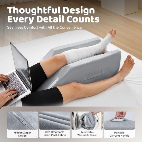 Grey Leg Elevation Pillow,Leg Wedge Pillows for After Surgery,Injury and Rest,Memory Foam Elevating Pillow for Legs Sweeling and Sleeping Blood Circulation,Legs Pain Relief Recovery