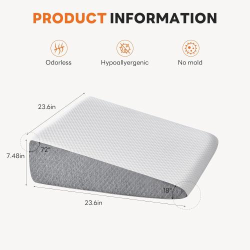 Sweetcrispy Wedge Pillow, Body Pillow for Sleep Apnea, Neck Pain Relief, Post Surgery, Sleeping Comfort, Acid Reflux, Heartburn, Back Pain Relief and Snoring, 7.5Inch White