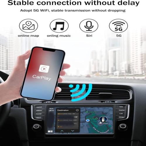 Wireless CarPlay Adapter for Apple - Stable Fast Connection for Convert Factory Wired to Wireless CarPlay Dongle Cars for iPhone - No Latency from iOS 10  to Car Display (Black)
