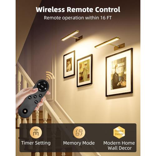 EZVALO Picture Light for Wall, 16'' Rechargeable 4800mAh Battery Lights Wireless Remote, Dimmable Magnetic LED Art Painting Light with 3 Color Temperatures, Display for Gallery, Living Room, Hallway