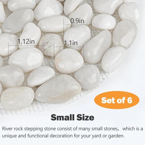 River Rock Stepping Stones Outdoor for Garden Walkway, 10 inch Diameter 6 Pcs Round Shape Paver Step Stones Polished Pebble River Stone Mat for Yard Lawn Patio Pathway Walk Way - White