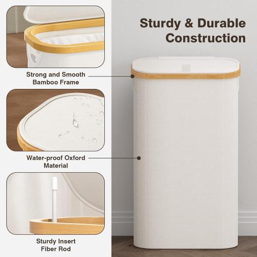 Bathola Slim Laundry Hamper with Lid, Dirty Clothes Hampers for Laundry, Collapsible Laundry Baskets for Small Spaces, Bedroom, Bathroom, Laundry Room, Beige