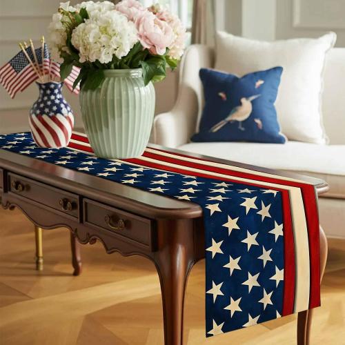 Rustic American Flag Table Runner Independence Day July 4th Table Runners Non-Slip Rectangle Table Cloth for Kitchen Decor USA Flag Patriotic Star Dinner Runner for Party Decoration 13x120 inches