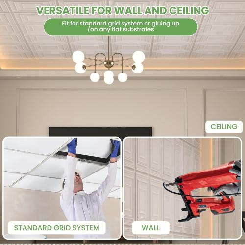 24 pcs 2ft x 2ft Drop Ceiling Tiles, PVC Ceiling Panel White, Waterproof, Washable and Fire-Rated - Reusable - High-Grade PVC to Prevent Breakage (96 sq. ft./Box)
