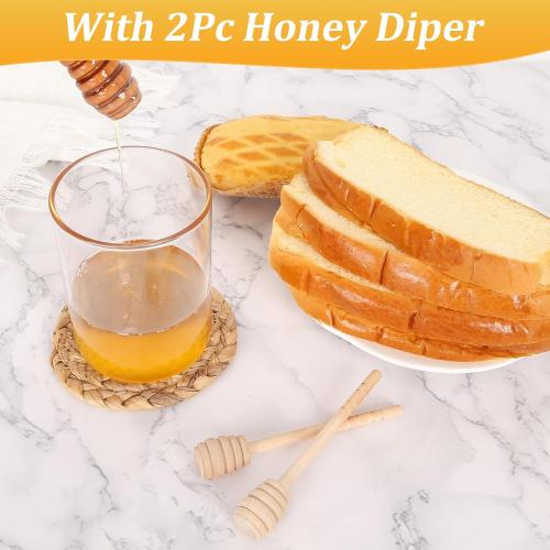 12 Oz Honey Jar with 2 Wooden Dippers and Lid,Honey Pot Dispenser,Clear Glass Honey Container for Home Kitchen,Store Honey and Syrup,Easy to Clean