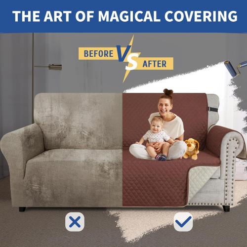 Coffee XINEAGE Quilted Sofa Cover Waterproof Couch Covers for 3 Cushion Couch, Super Soft Washable Slipcover with Pockets & Non-Slip Elastic Straps, Thick Furniture Protector (Sofa, Coffee)