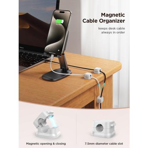 9 Pack Magnetic Cable Clips [Cable Smooth Adjustable] Cord Holder, Under Desk Cable Management, JOYROOM Adhesive Wire Holder Keeper Organizer for Home Office Desk Phone Car Wall Desktop Nightstand
