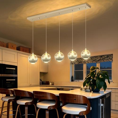 L32 x H78 Rectangular Chandeliers for Dining Room with LED Dimmable Lights Remote Control Chandeliers for Kitchen Island Modern Silver Globe Lighting Fixtures