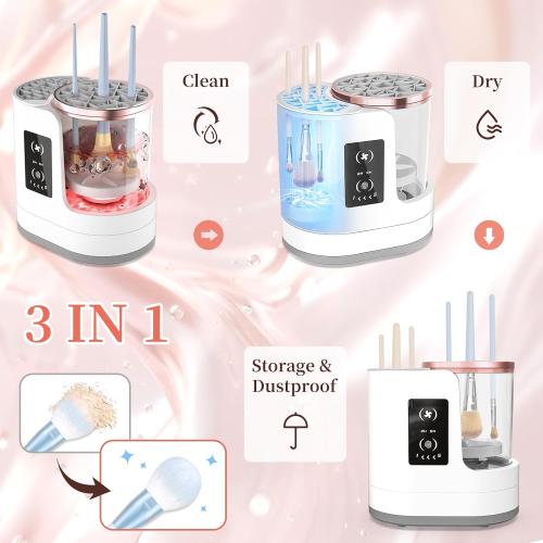 White & Pink LARDERGO Makeup Brush Cleaner Machine, Ultimate Efficient Electric Automatic Cleaner and Dryer for All Types of Makeup Brushes