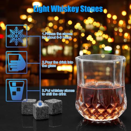 Fathers Day Anniversary Birthday Gifts for Men Him Dad Husband, White Elephant Gifts for Adults, Whiskey Glasses Set of 2 with Chilling Rocks, Bourbon Whiskey Stones Gifts for Men Wooden Box