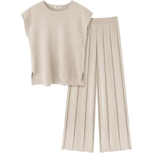Size XS Ekouaer Lounge Sets for Women Two Piece Outfits Knit Cap Sleeve Tops Wide Leg Pleated Pants Casual Dressy Sweater Sets
