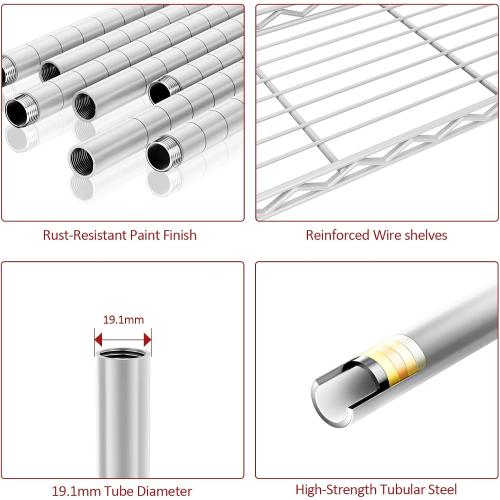 IZEUK 5 Tier White Metal Storage Shelves, Heavy Duty Wire Shelving Rack for Garage, Kitchen, Bathroom, Laundry, or Closet Organization, 1250 lbs Capacity, 11.8 D x 29.5 W x 59.5 H