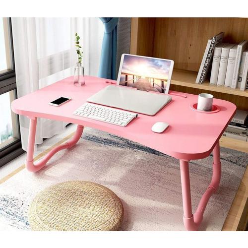 Laptop Desk Foldable Bed Table, Portable Lap Desk Laptop Bed Tray Table with Storage Drawer and Cup Holder, Lap TraysTables Notebook Stand Reading Desks Breakfast Tray for Beds Couch Sofa Floor – Pink