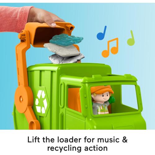 Fisher-Price Little People Musical Toddler Toy Recycling Truck Garbage Vehicle with Figure for Pretend Play Ages 1  Years