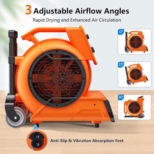 Air Mover 1 HP 4000 CFM Portable Blower Fan Carpet Dryer, Floor Dryer Fan | 3-Speed, 3 Adjustable Angles, Timer, Stackable, Air Mover Blower Fan for Janitorial, Home, Plumbing, Commercial, ETL Listed
