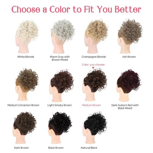 Color Brown HOOJIH Curly Hair Bun, Elastic Drawstring Loose Wave Messy Bun 1PC Large Full Hair Bun Extension Hairpiece Short Synthetic Ponytail Extension for Women - Medium Cool Beige Brown