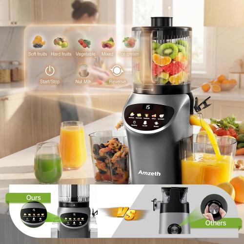 Juicer Machines with 6.5 Large Chute,4-in-1 Cold Press Juicer for Whole Vegetables Fruits,AC Motor,120oz Large Capacity, Makes Juice,Nut Milk & Sorbet,Premium Gray,Easy to Clean.(Advanced Space Gray)