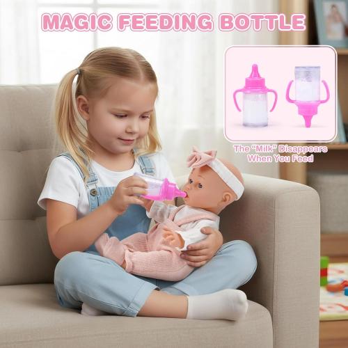 Dreamon 12'' Baby Doll Playset with Carrier Bassinet Bed, 11PCS Baby Doll Accessories Includes Pacifier, Blanket, Pillow, Diaper, Pretend Play Set Baby Doll Care Toys Gifts for Kids Girls