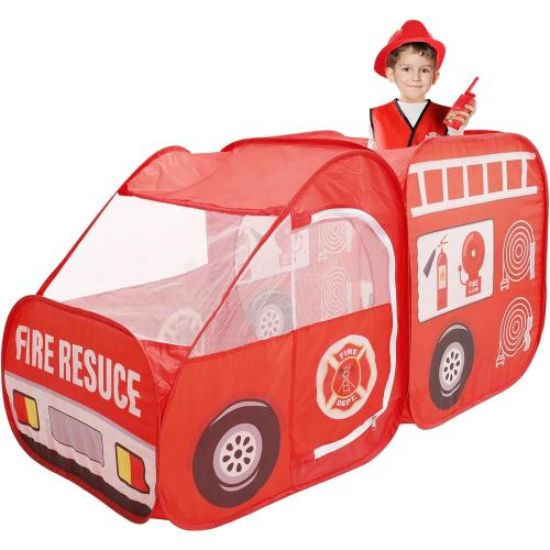 Pop Up Play Tent Large, Play Tent for KDS, Role Play Firefighter Tent, Fire Truck Play Tent for Kids, Truck Tent Playhouse Toy Play Tents for Toddlers 3-5 Kids Tent Indoor Outdoor Playhouse Toys