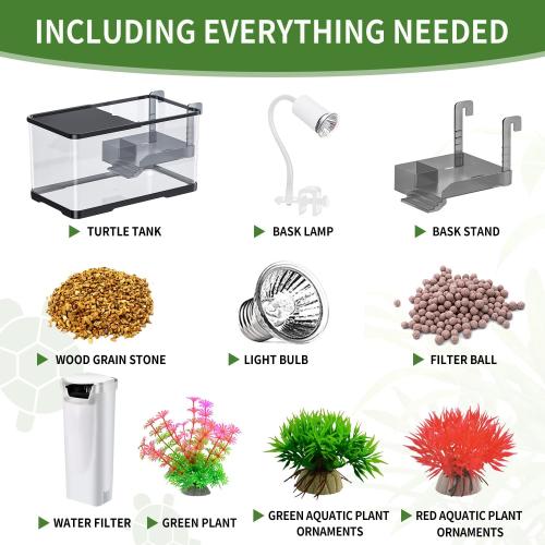 (Tank   Light   Filter   Filter Balls) Turtle Tank Kit, Turtle Tank Starter Kit,Bottom Drainage, Multi-Function Areas for Turtles, Crabs,Fishes, Amphibians,Reptiles. (15.75 x 8.64 x 8.64 Inch)