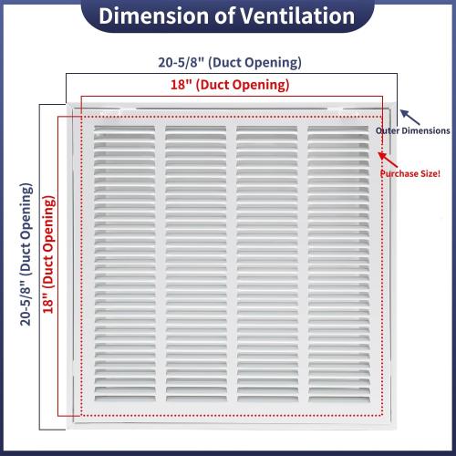 18W x 18H [Duct Opening Size] Steel Return Air Filter Grille - Removable Face/Door for 1 inch Filters -HVAC Vent Cover Grill - White [Outer Dimensions: 20 5/8W X 20 5/8H]