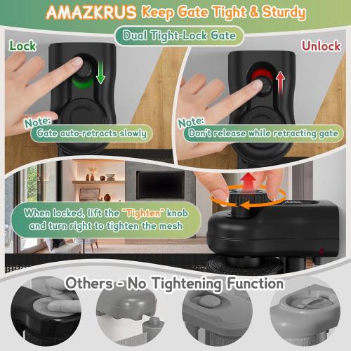 200'' Retractable Baby Gates Extra Wide,34 Tall Retractable Dog Gate for Doorways,Extra Long Retractable Baby Gate for Stairs,Kitchen,Indoor/Outdoor Retractable Gate with Fiberglass Reinforcement Rod