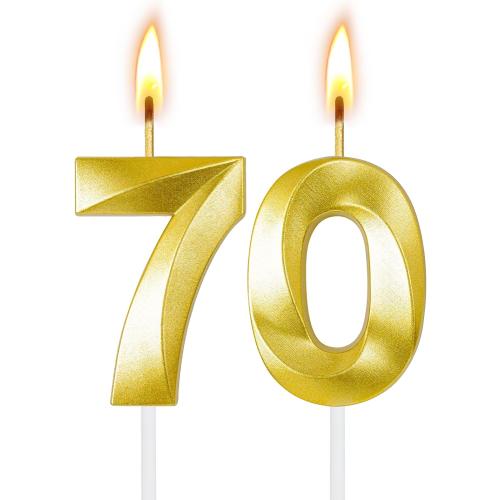 70th Birthday Decorations for Women and Men, Gold Number 70 Candle