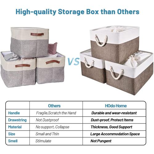 HOdo Home 15.8×11.8×9.5In/3PCS Fabric Storage Bin with Drawstring Closure and 2 Bold Handles, Collapsible Large Canvas Storage Baskets for Organizing Shelf Nursery Home Closet (Brown)