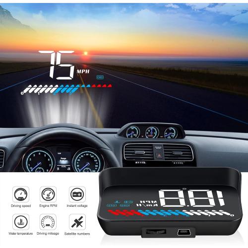 Car HUD Head Up Display M7, OBD/GPS Smart Gauge, Driving Speed, Engine RPM, Voltage, Water Temperature, Etc.., Works Great for All Cars