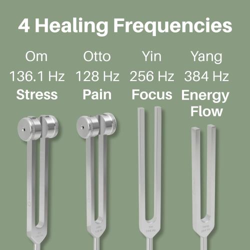 Resonance Tuning Fork for Healing Set – 128Hz, 136.1Hz, 256Hz, 384Hz for Stress & Sleep, Chakra Balance, Mental Focus, Relaxation | Activator   Pouch | Weighted & Unweighted