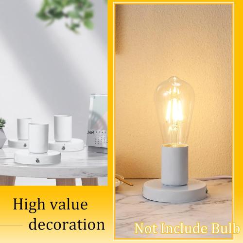 Tuanse 2 Pcs Polished Metal Desktop Lamp Base E26 E27 Screw Light Bulb Holder Sockets Night Light Base Lamp Replacement for Holding Bulb 6 Feet Cord on Off Switch Plug(White)