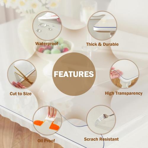 Clear Royhom Clear Table Cover Protector 36 x 60 Inch, 1.5mm Thick Plastic Table Cover, Waterproof, Easy to Clean, Transparent PVC Desk Protector Mat for Dresser, TV Cabinet, Dining Room