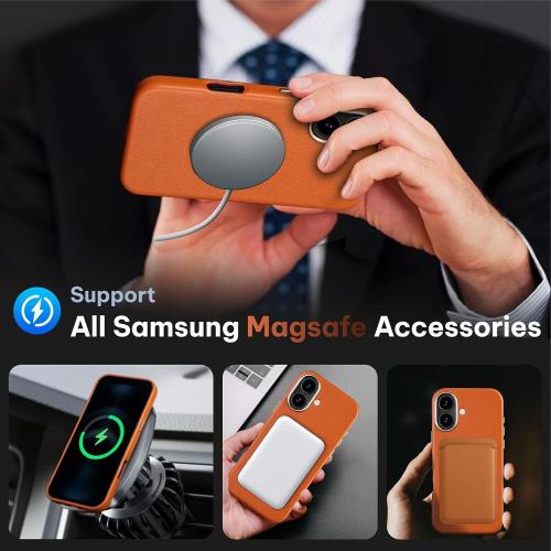 LOHASIC Compatible with MagSafe for iPhone 16 Leather Case, Classic Vegan PU Slim Fit Metal Buttons & Camera Lens Drop Protection Rugged Grip Magnetic Phone Case for iPhone 16 6.1inch 2024 - Tan Brown Pop p