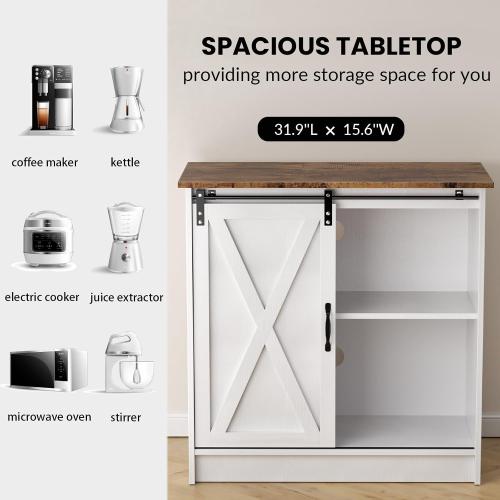 Farmhouse Coffee Bar Cabinet with Sliding Barn Door | Coffee Bar Table, Kitchern Coffee Bar with Adjustable Shelves for Dining Room, Living Room