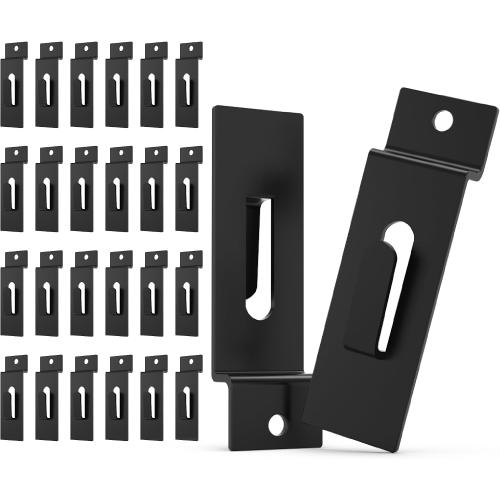 Black 24-PC Slatwall Utility Notch Hangers, Powder-Coated, Slat Wall Hanging Hooks, Slatwall Accessories, Display Hooks for Photo Frame, Painting, Arts (Black)