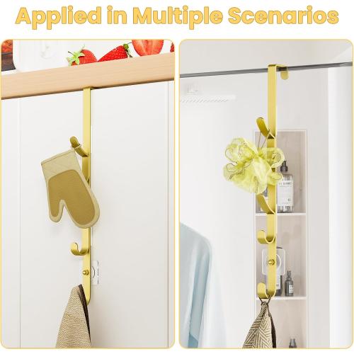 Kaiferty Over the Door Hooks, Metal Door Hooks for Hanging, Over the Door Purse Organizer for Door Coat Hanger, Back of Shower for Hanging Towel Rack Clothes, Hat, Bathroom, Closet (Gold-2Packs)
