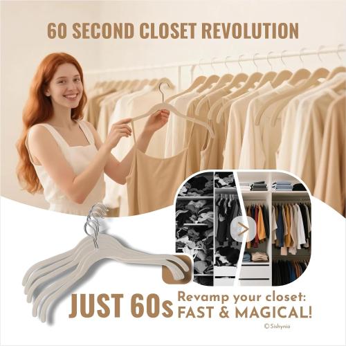 30 Pack Velvet Hangers for Clothes – Non-Slip Slim Flocked Shirt Hangers with 360° Swivel Hook, Space-Saving Felt Hanger for Coats, Sweaters, Tops, Blouses(Beige)