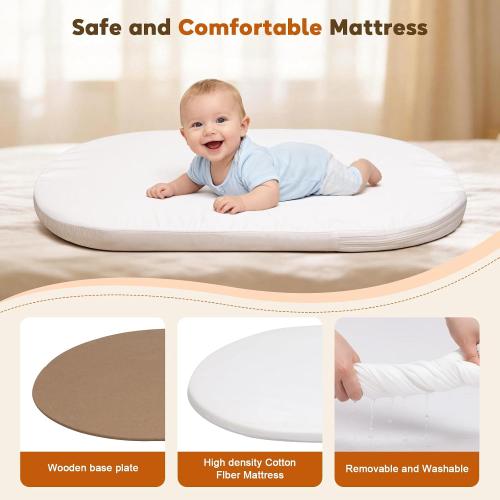 Uuoeebb Baby Bassinet, Bassinet Bedside Sleeper, Upgrade Safety Bedside Bassinet for Baby with 360° Silent Wheels, Storage Tray Basket, Breathable Mesh, Easy Move, Easy to Install,Khaki
