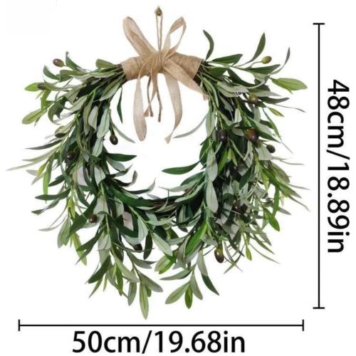 Olive Wreath, Artificial Olive Floral Teardrop Faux Green Olive Garland Fake Olive Easter Holiday with Bow Realistic Olive Home Wedding Arch Party Home Wall Garden Decorations (B)